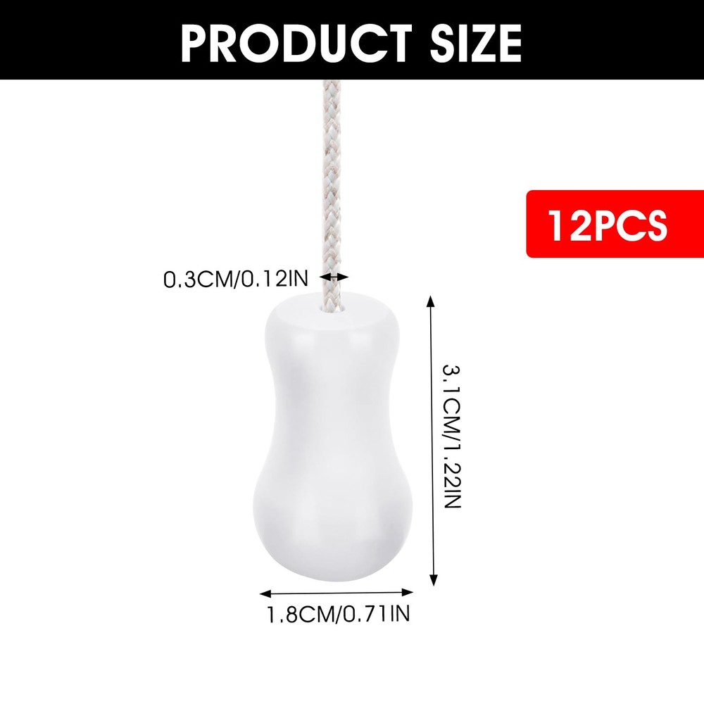 12 Pcs White Blind Pull Cord Knobs, Window Blinds Wood Tassels