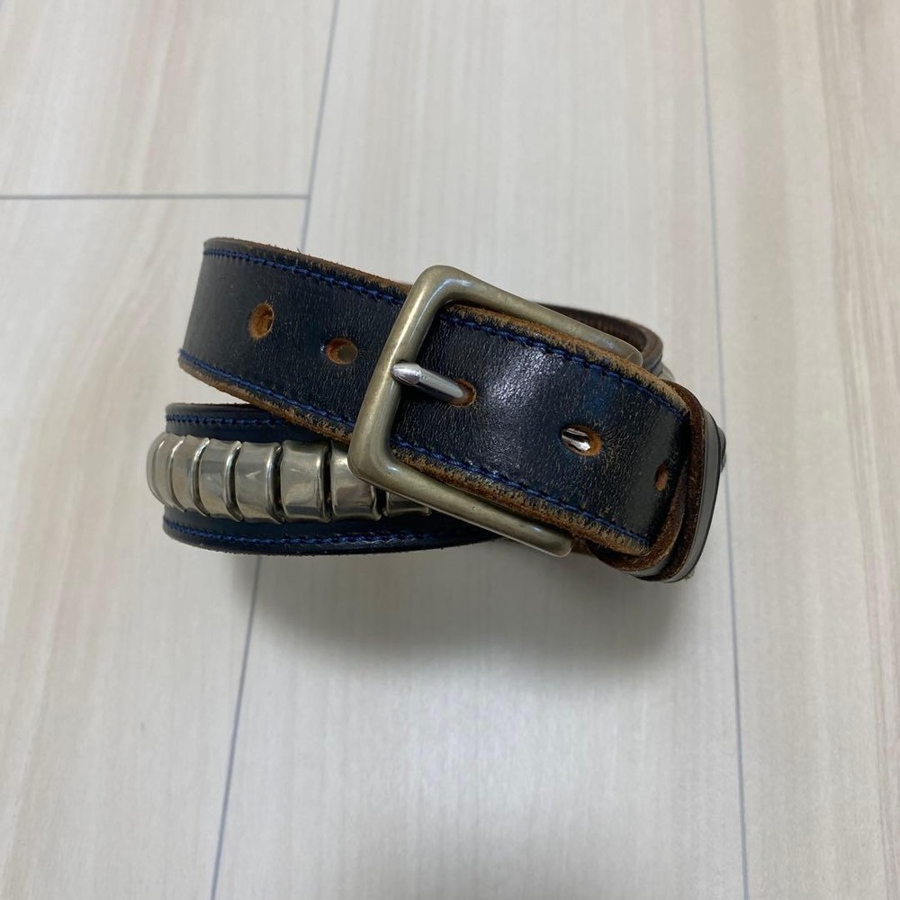 CASH CA Leather Belt Navy Men Authentic EX