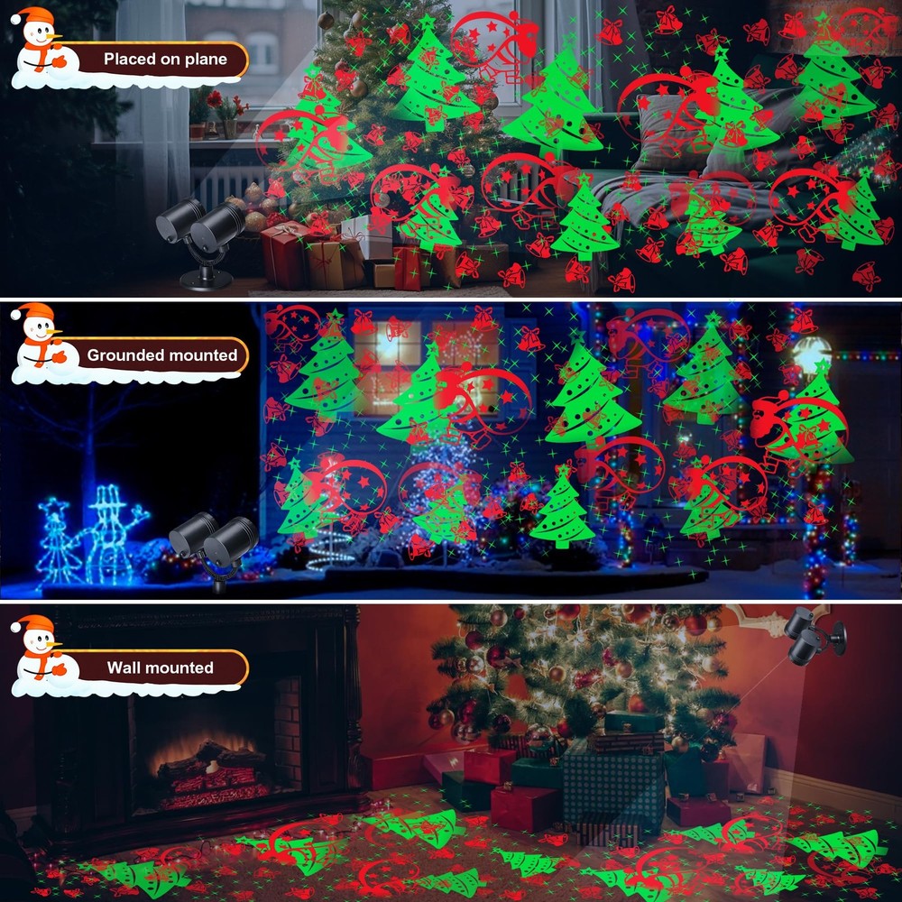 Christmas Lights Projector, Decorations Lighting 4Pack, Red Green