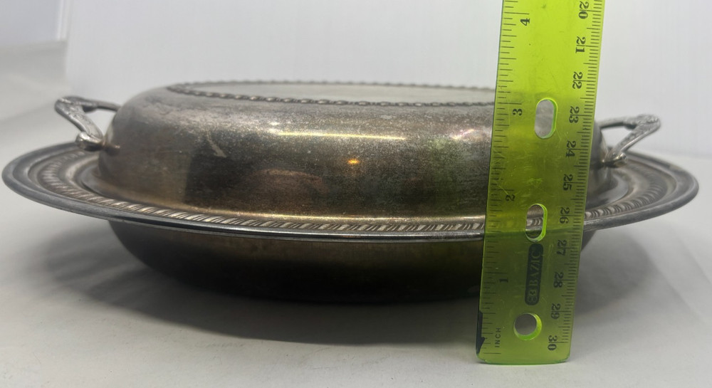 Silverplate Covered Oval Serving Dish with Handles on Lid Gadroon Border