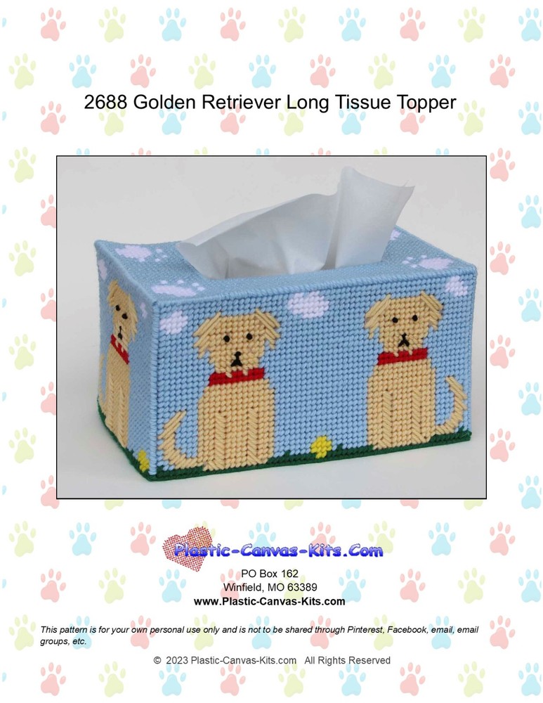 Golden Retriever Long Tissue Topper-Plastic Canvas Pattern or Kit