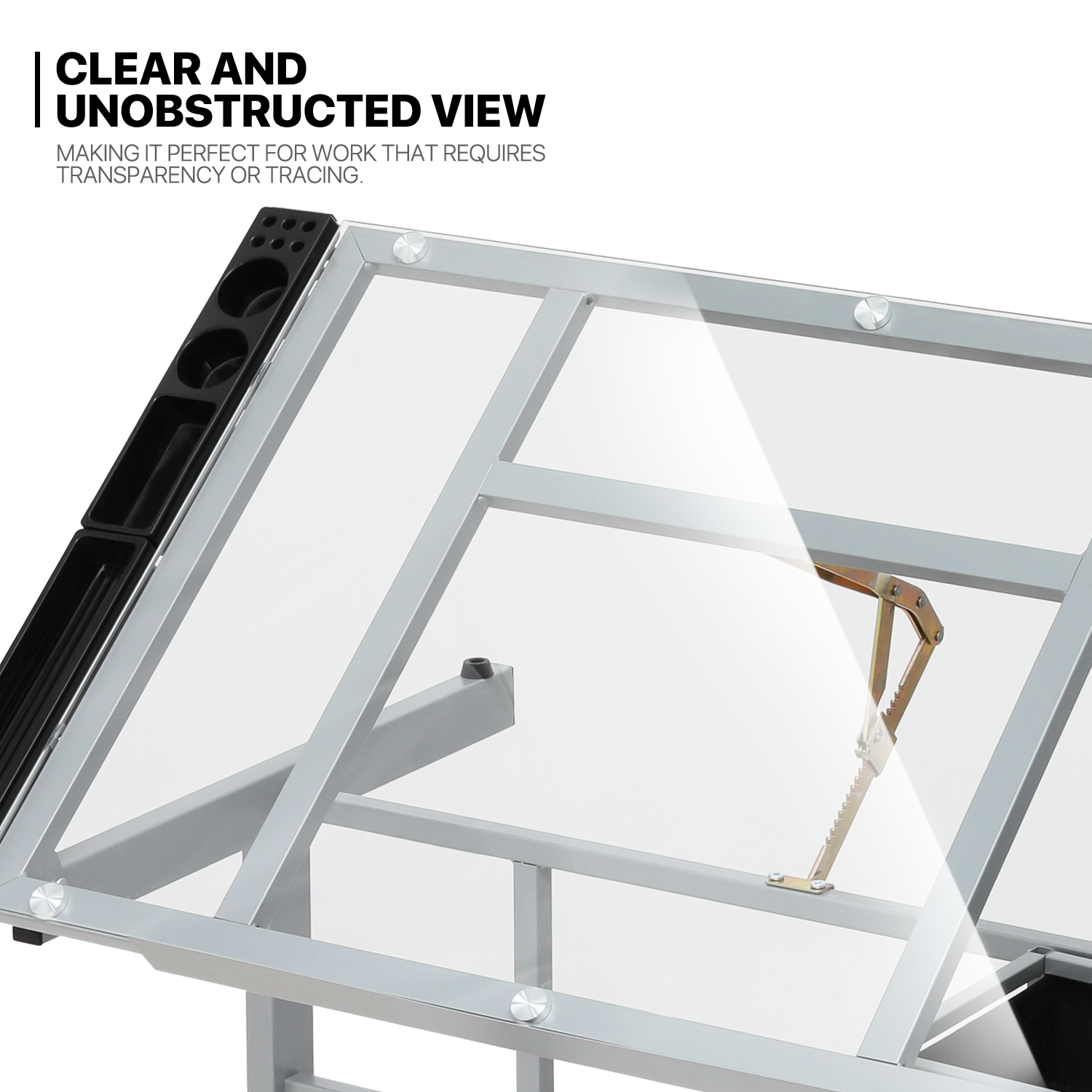 Adjustable Rolling Drafting Table Tempered Glass Tabletop Painting Work Station