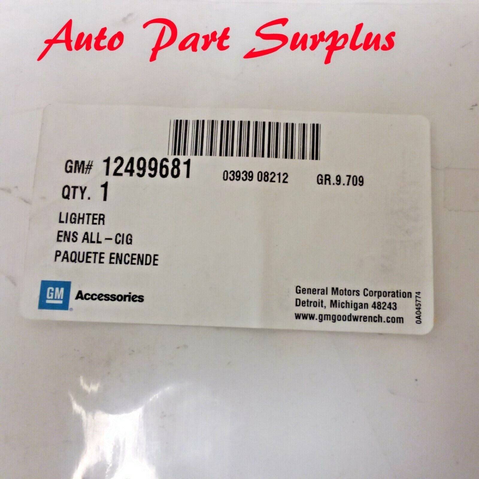 Factory GM cigarette lighter package. 07-10 Silverado Sierra 12499681