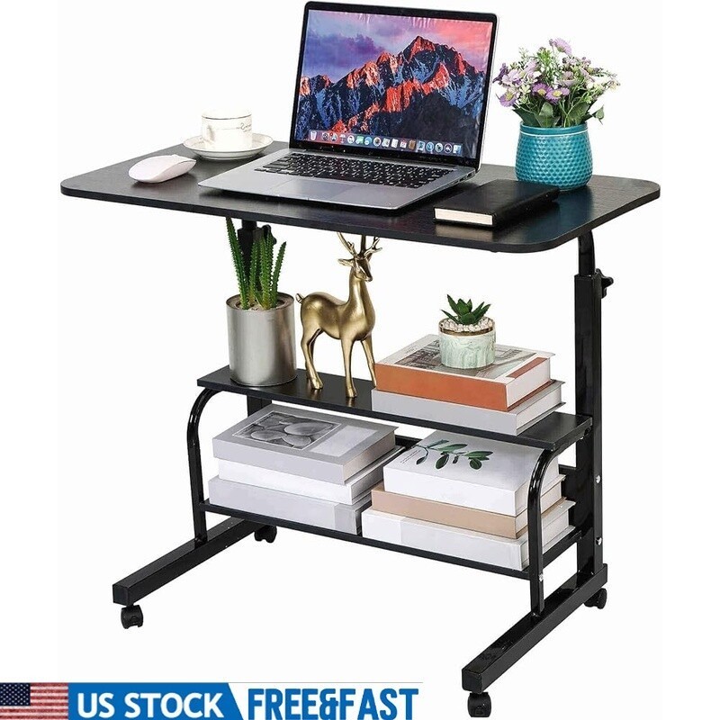 Adjustable Mobile Computer Desk Rolling Table W/ Wheels Home Office Study New