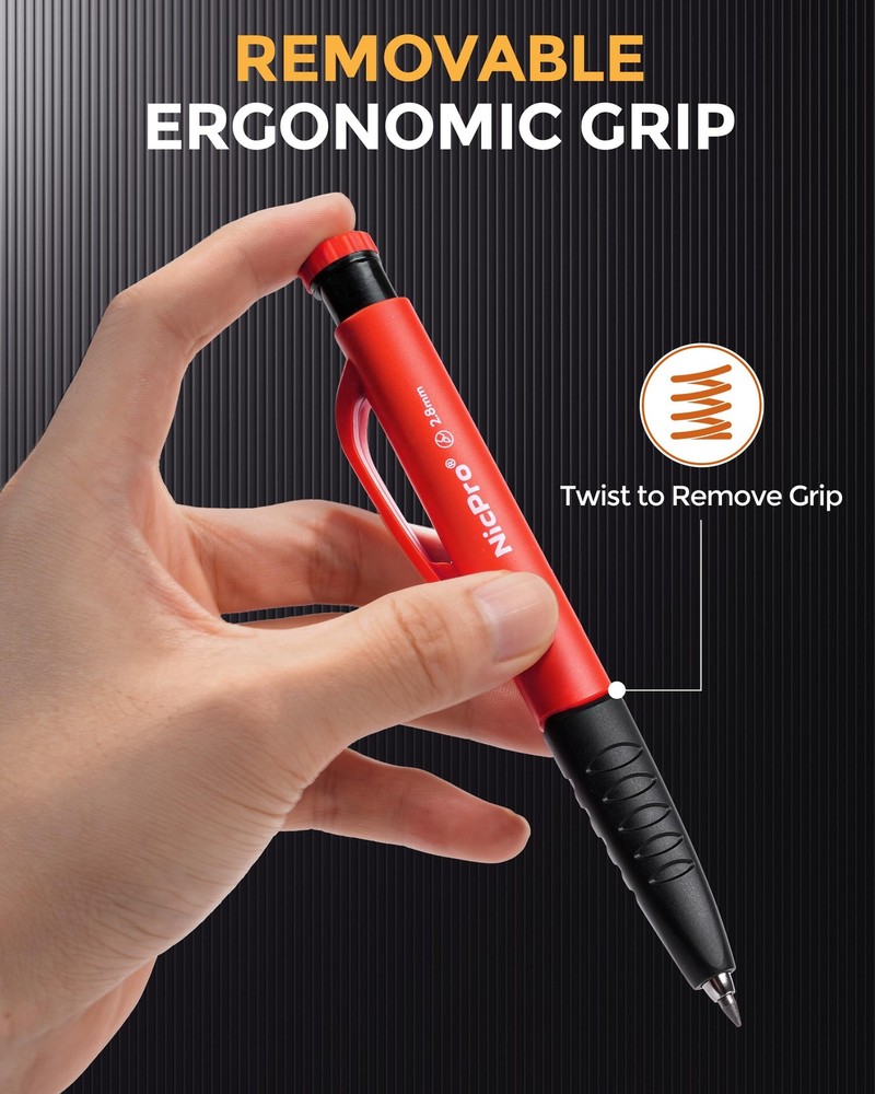 Nicpro 2 Pack Carpenter Pencil Set with Sharpener & Finger 2 PACK, Black, Red