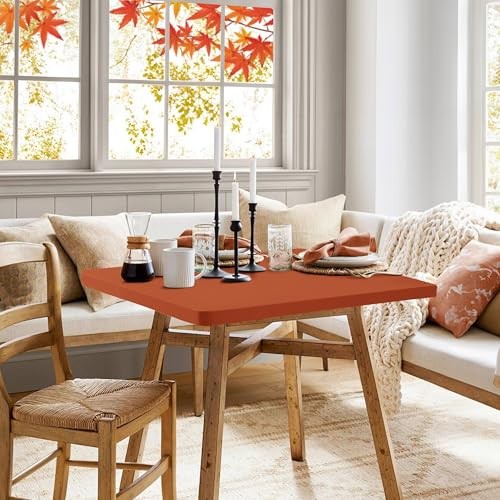 Fitted Square Tablecloth 36x36 Inch-2 Pack Rust Card Elastic Spandex Table