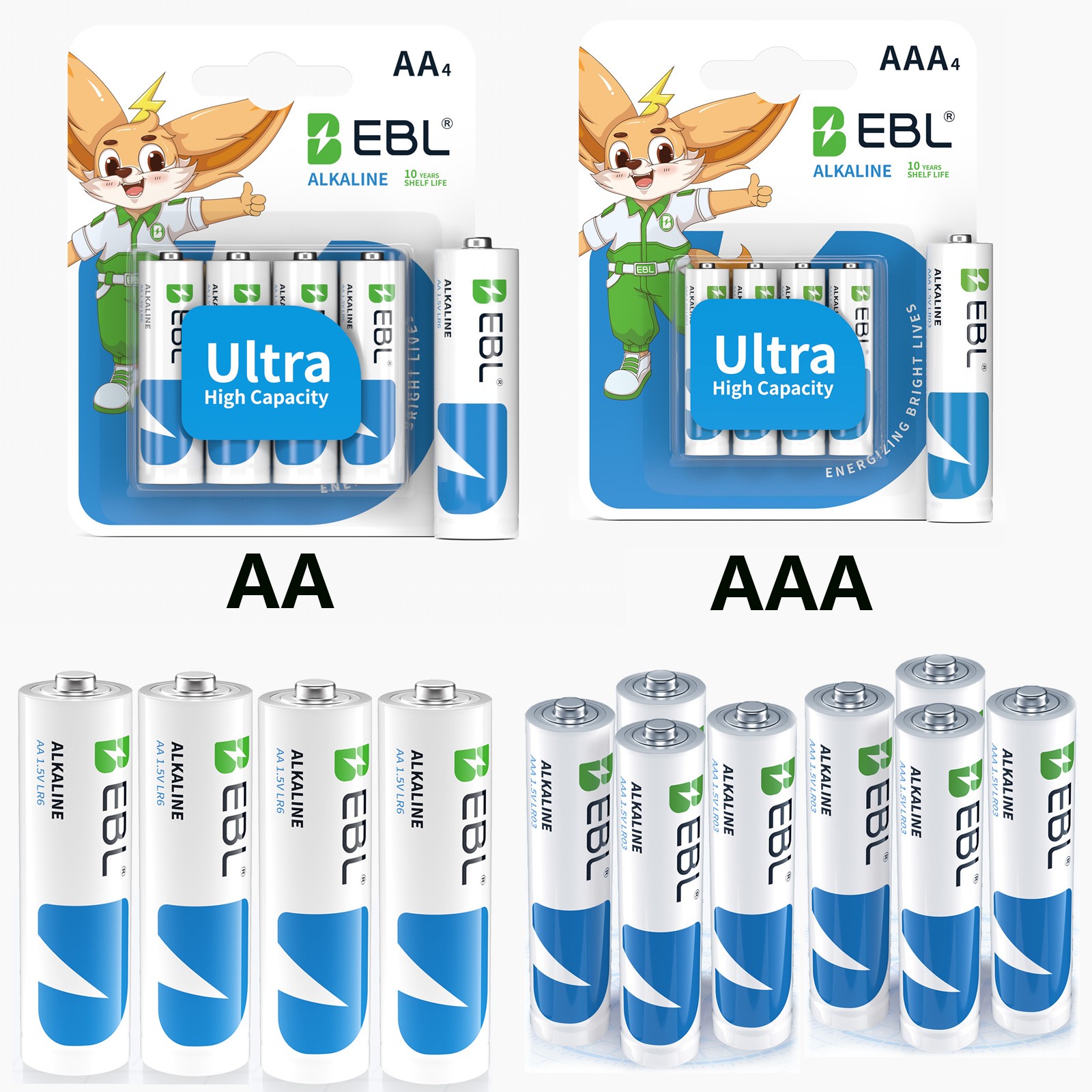EBL AAA ,AA Alkaline Batteries 1.5V Lot of Triple A,10 Years shelf Life