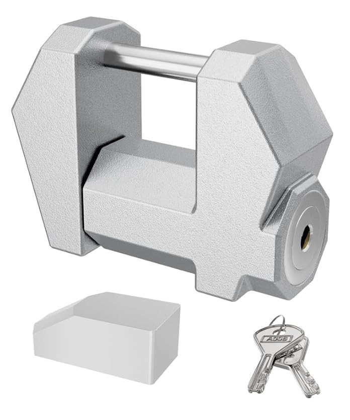 Trailer Tongue Coupler Lock, Dia 1/4'', Extra Wide 1.2'' Span, Latch Silver
