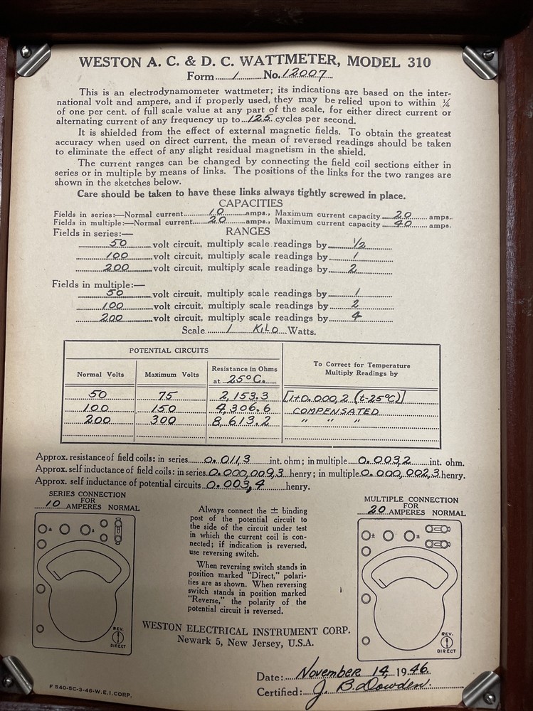 Weston Wattmeter 310