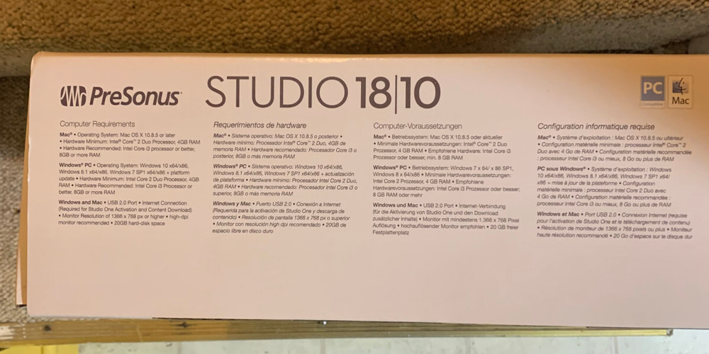 Audio/MIDI Interface, Presonus Studio 18/10, 18 inputs/8 outputs, 2 mic pre-amps