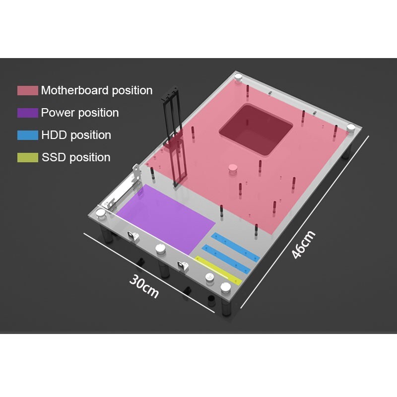 ATX Large Transparent Acrylic Open Frame PC Case Heat Dissipation