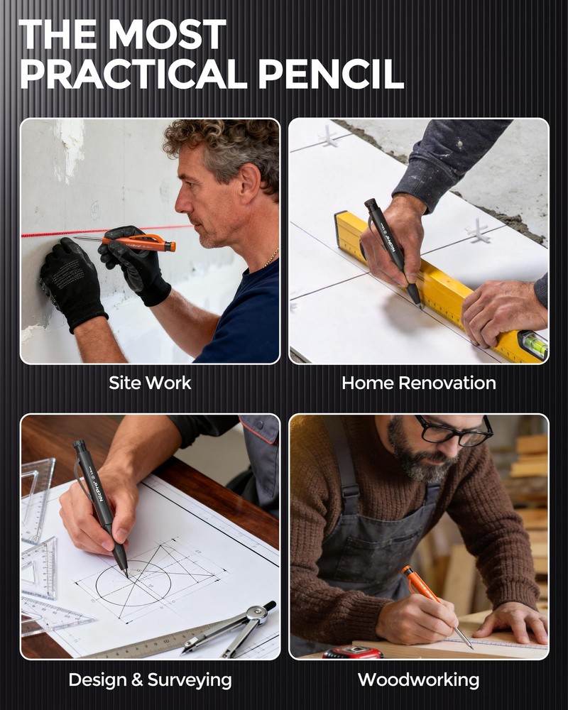 Nicpro 2 Pack Carpenter Pencil Set with Sharpener & Finger 2 PACK, Black, Red