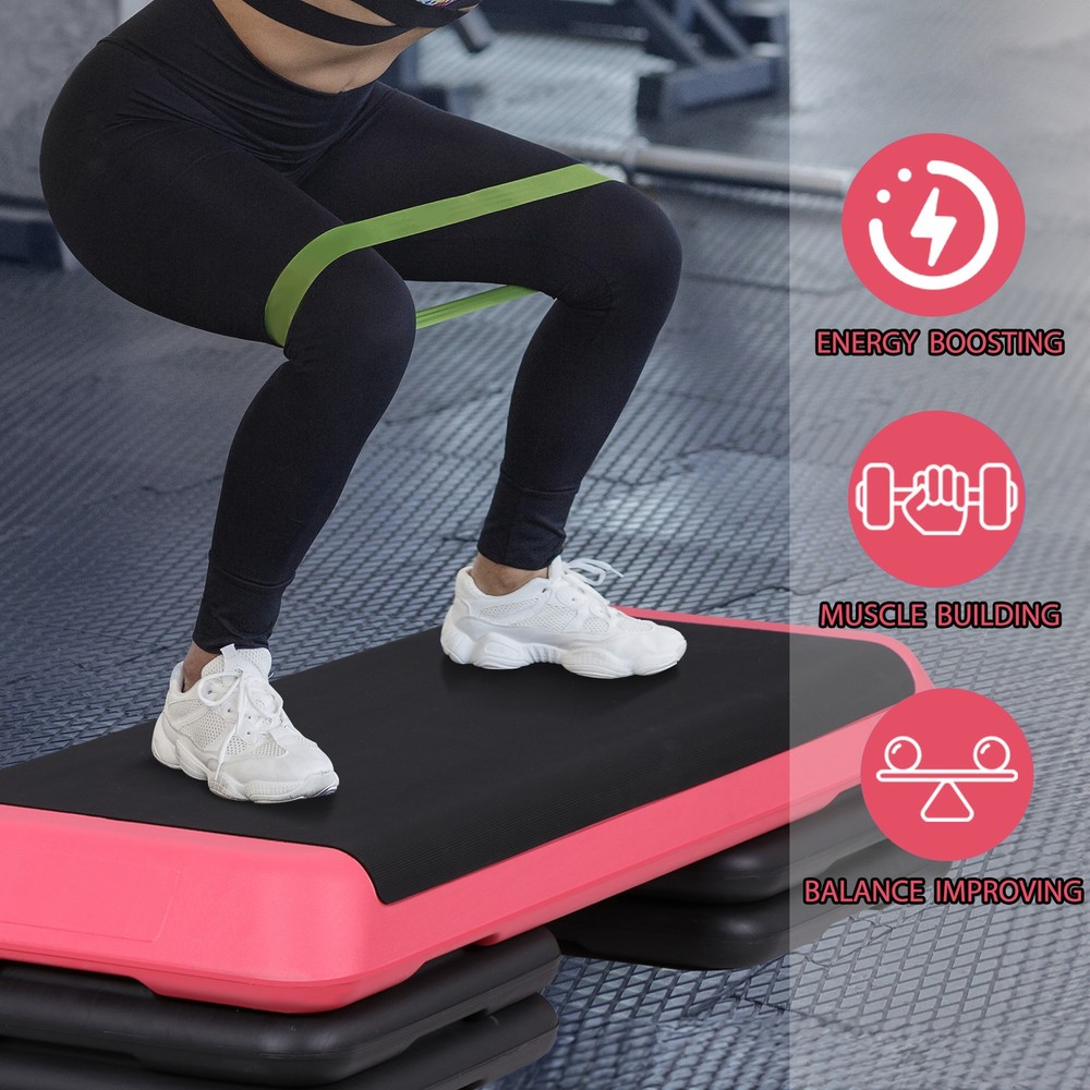 43'' Aerobic Step Platform Adjustable Exercise Workout Stepper w/4 Risers Pink