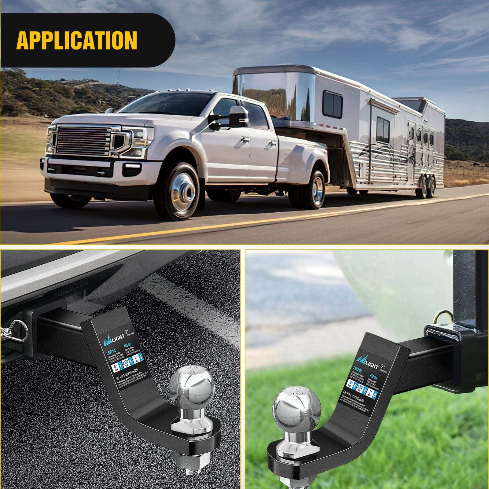 Nilight 2 Inch Diameter Chrome Trailer Hitch Ball, New