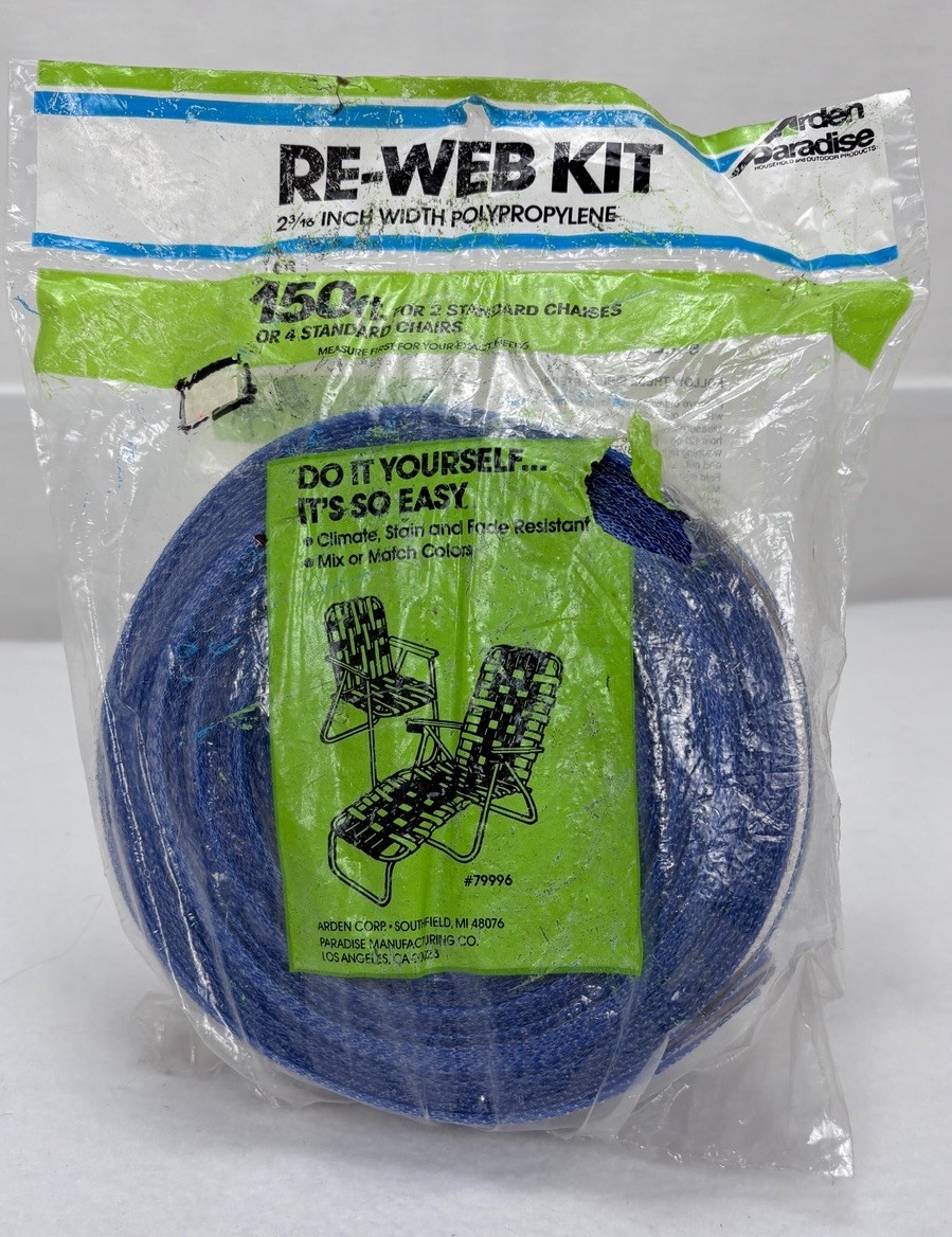NOS Vintage Arden Paradise Re-Web Kit 150' Blue Grey Chair Webbing 2 3/16"