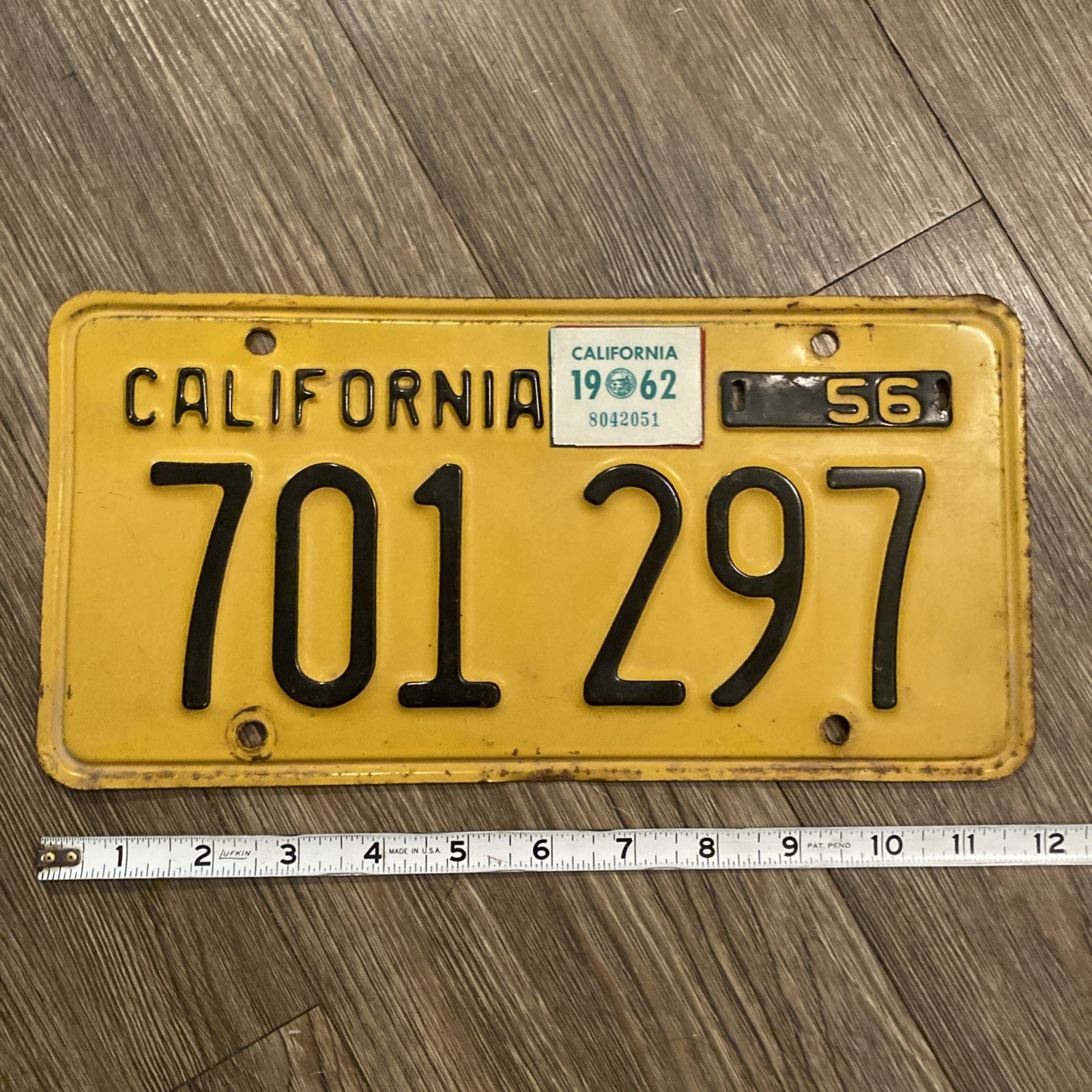 Vintage California CA License Plate 1956 Yellow Black 1962 Tag USA!