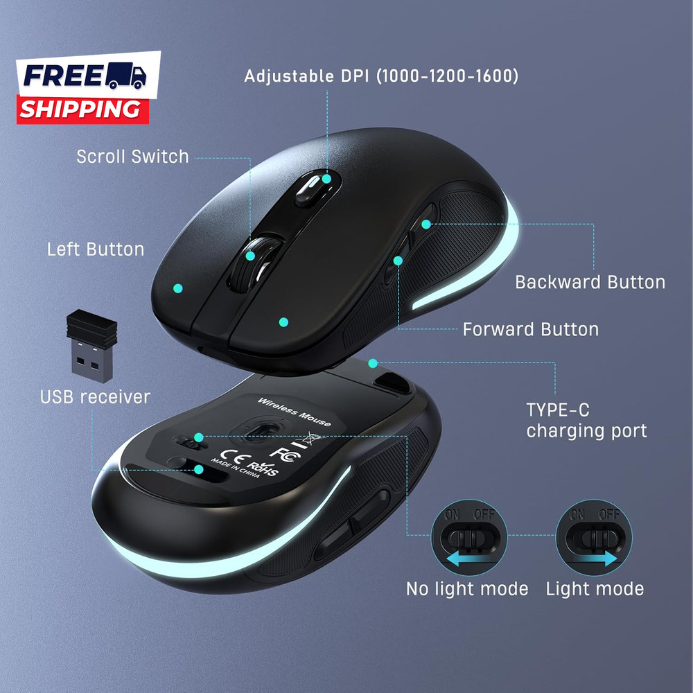 Large Print Wireless Keyboard and Mouse 7 Colors Backlit Keyboard