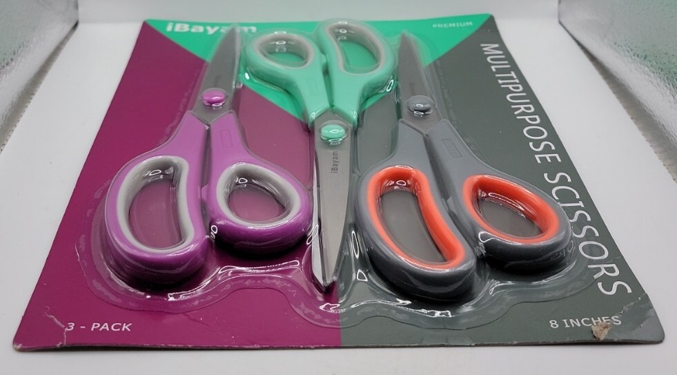 Scissors iBayam 8" Multipurpose Scissors Bulk 3-Pack Ultra Sharp Blade Shears
