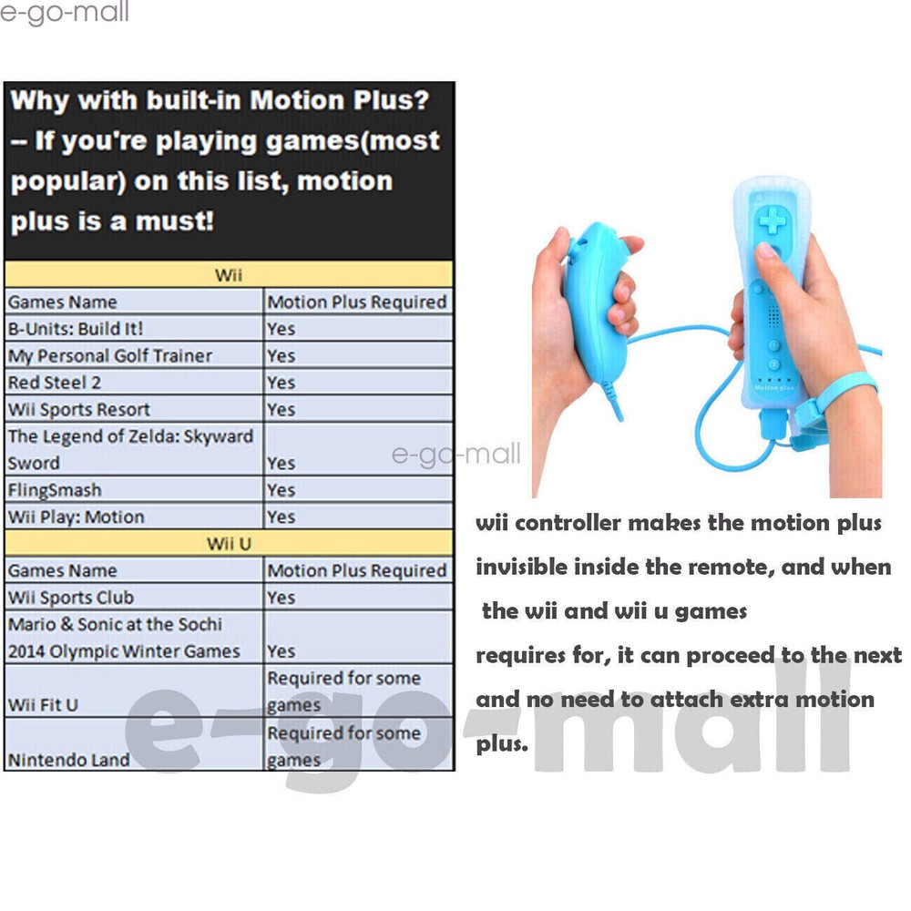 Wii Remote Motion Plus Wireless Controller Nunchuck for Nintendo Wii & Wii U