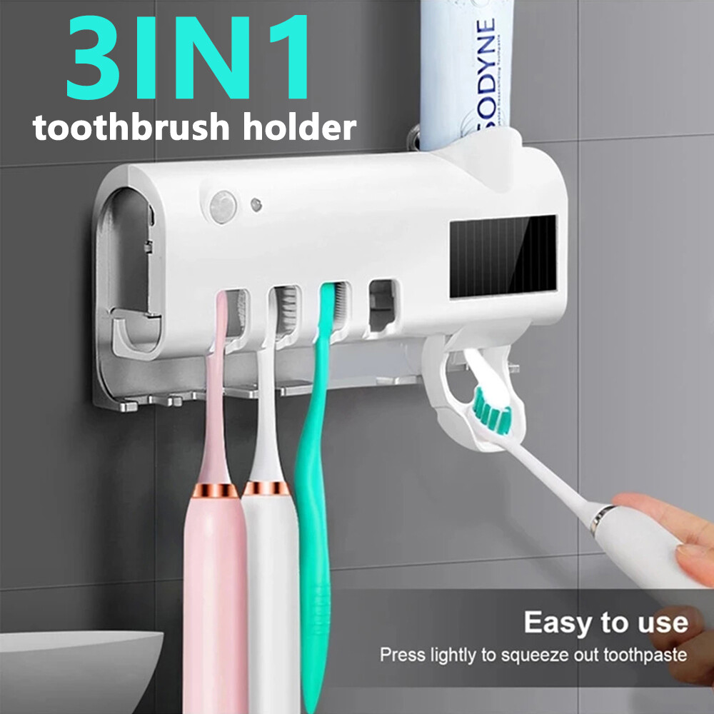 UV Light 4 Toothbrush Holder Electric Cleaner Automatic Toothpaste Dispenser New