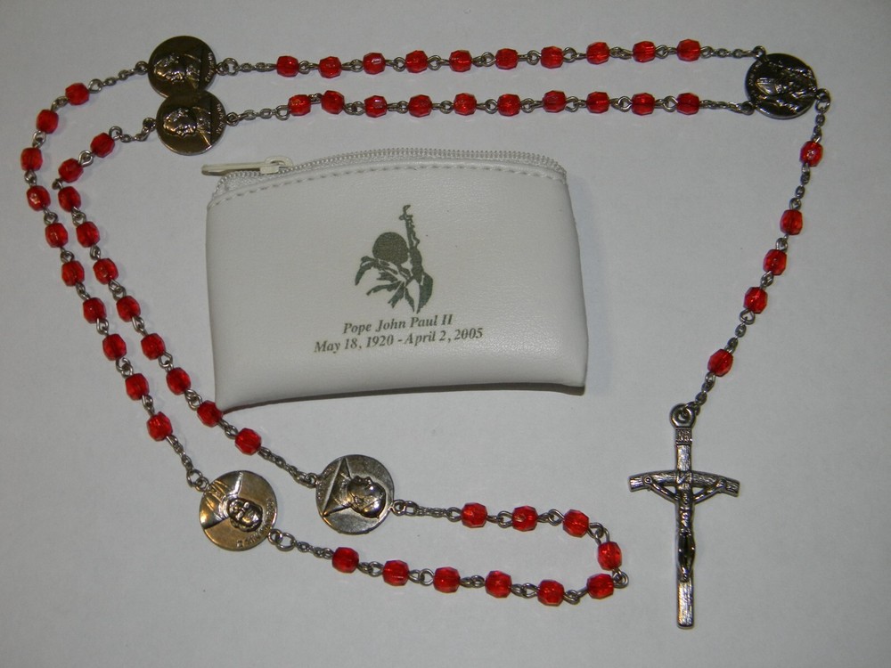 Red rosary Pope John Paul II canonization Jesus Immaculate Conception with case