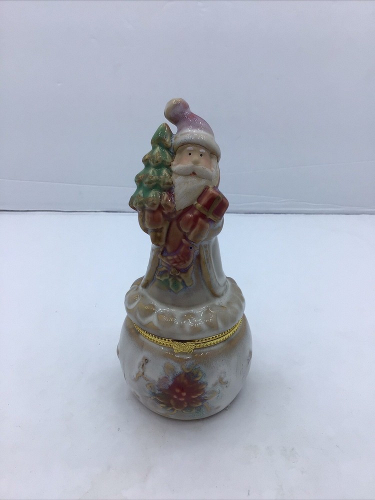 Stoneware Santa Trinket Box Glazed Hinged