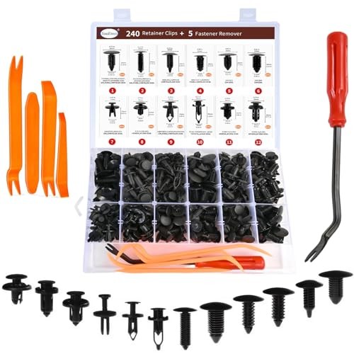 Car Bumper Retainer Clips Kit - Auto Plastic Rivets & Push Fasteners 240PCS