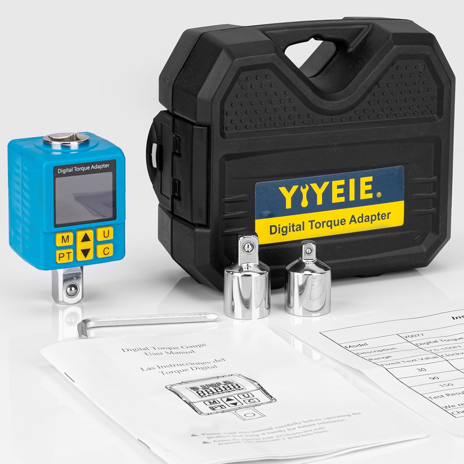 1/2" Digital Torque Adapter, (±1% Accuracy, 7.4-150Ft-Lb) Digital Torque Wrench