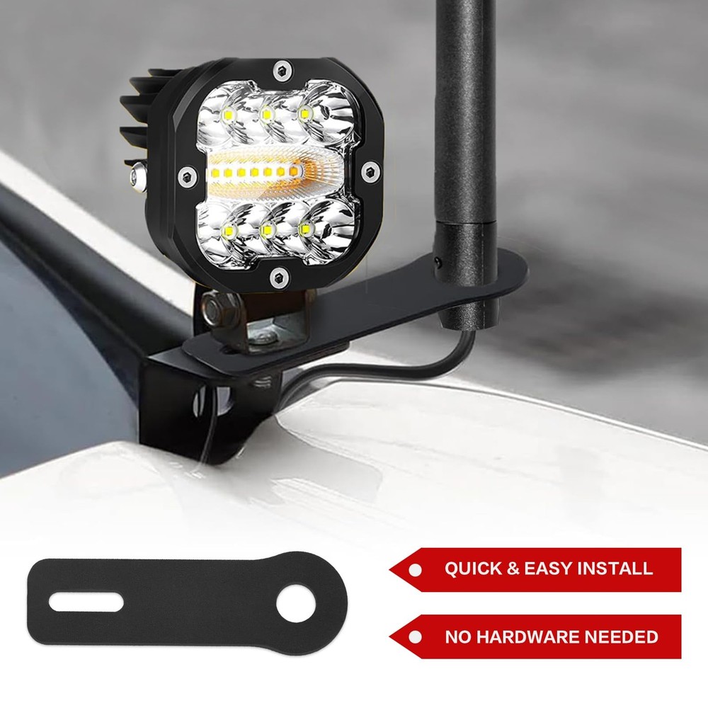 Universal Ham Antenna Ditch Light Bracket Extension, Car Mount Black