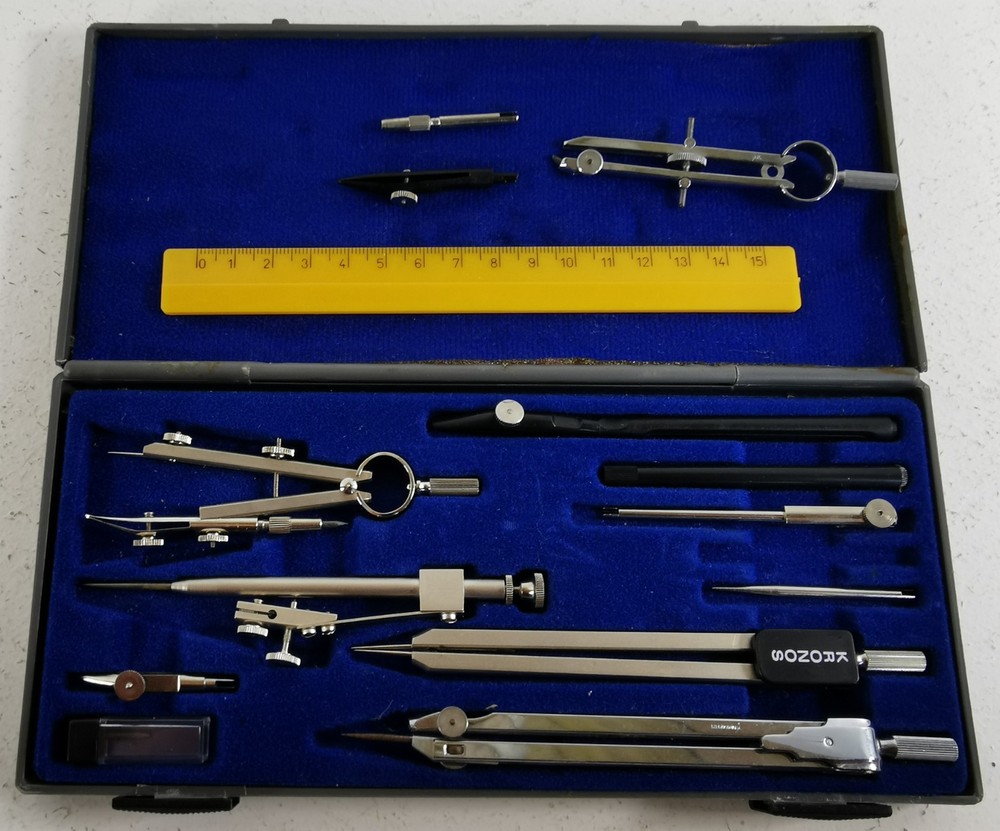 Vintage Kronos 311 Compass Set Technical Drawing Drafting Tools Kit