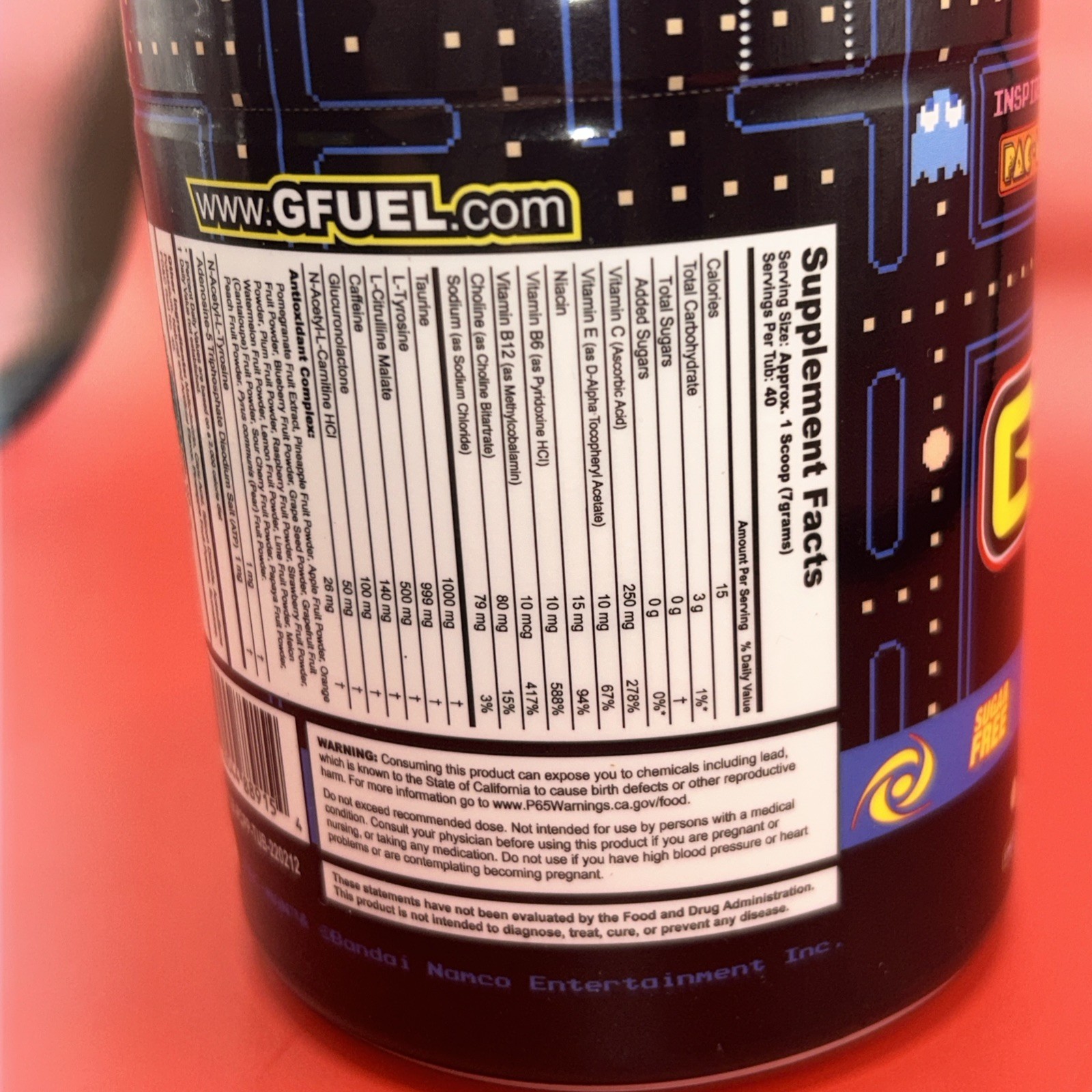G FUEL Pac-Man Power Pellet Energy Tub (Cherry Lollipop) 40 Servings - Exp. 2028