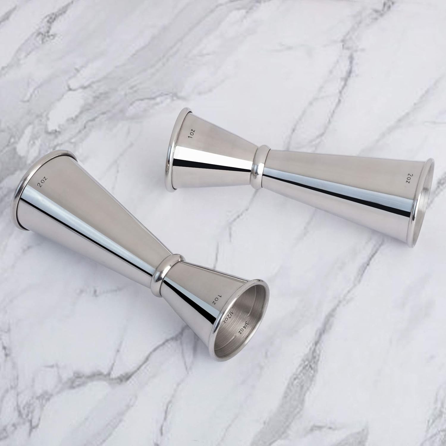 Briout Jigger for Bartending, Double Cocktail 1 oz x 2 oz, Silver