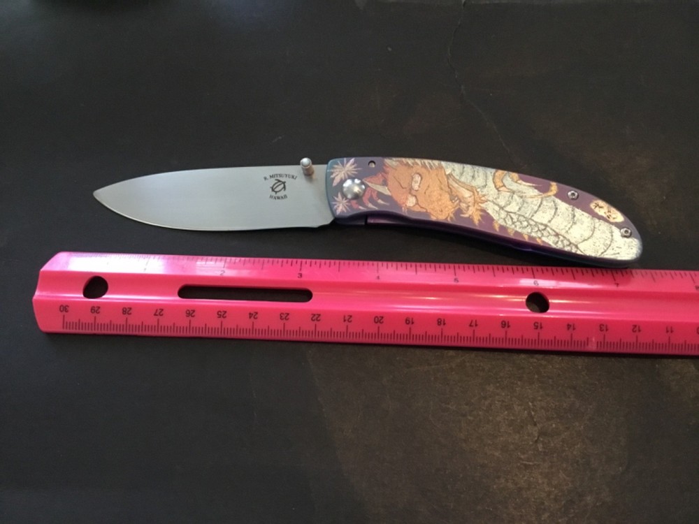 Custom Ross K. Mitsuyuki Engraved Ti Flipper Folder Folding Knife