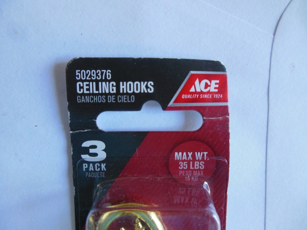 Ace Hardware / Solid Brass * Ceiling Hooks * 2 - 1/2 inch. * 3pcs. Free Shipping