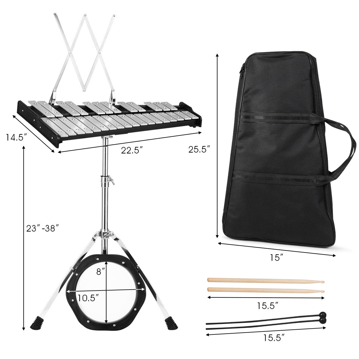 Sonart 30 Notes Percussion Glockenspiel Bell Kit w/ Mallets Sticks Stand Gift