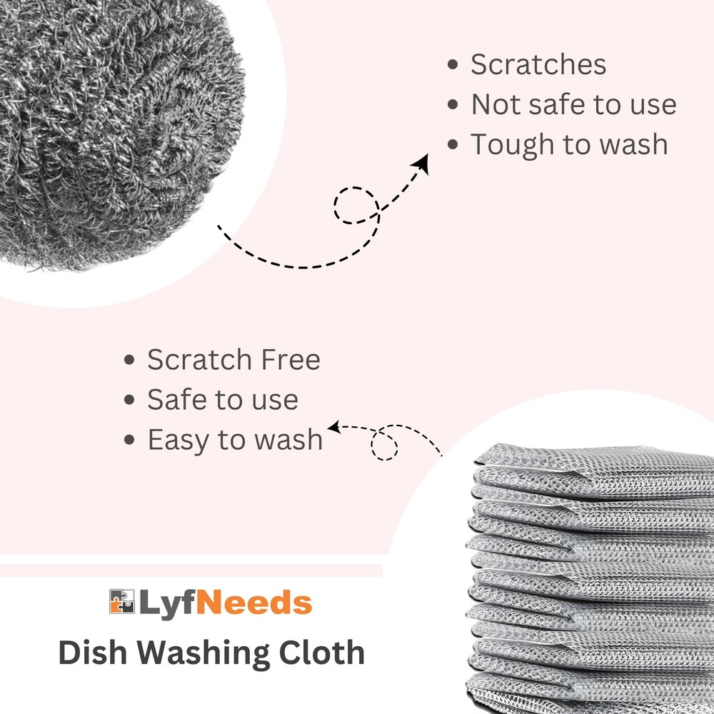 Non Scratch Wire Dishwashing Rag - Upgraded Double Layer 8 Pcs, Reusable Mult...