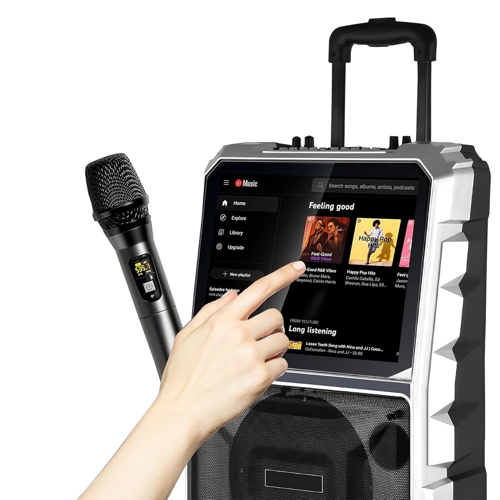 8" Karaoke Machine w/ Wireless Mic Bluetooth Speaker Portable Woofer LED Light