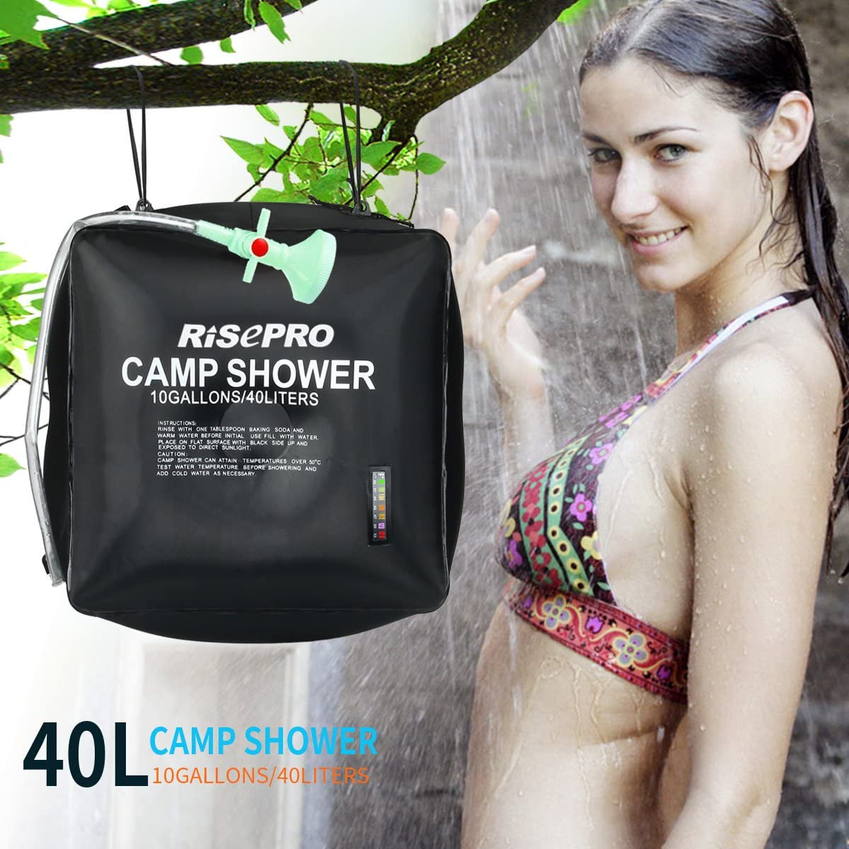 10 Gallons/40L Solar Shower Bag Solar Heating Camping Shower Bag with T