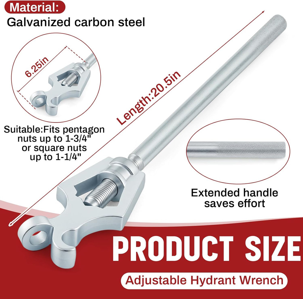 2 Pcs Fire Hydrant Wrench 3 Position Adjustable Multifunctional Hydrant Wrench,