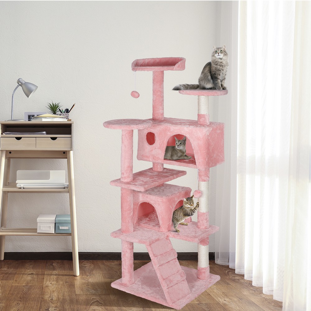 53" Cat Tree Activity Tower Pet with Scratching Posts Ladders Indoor Pink