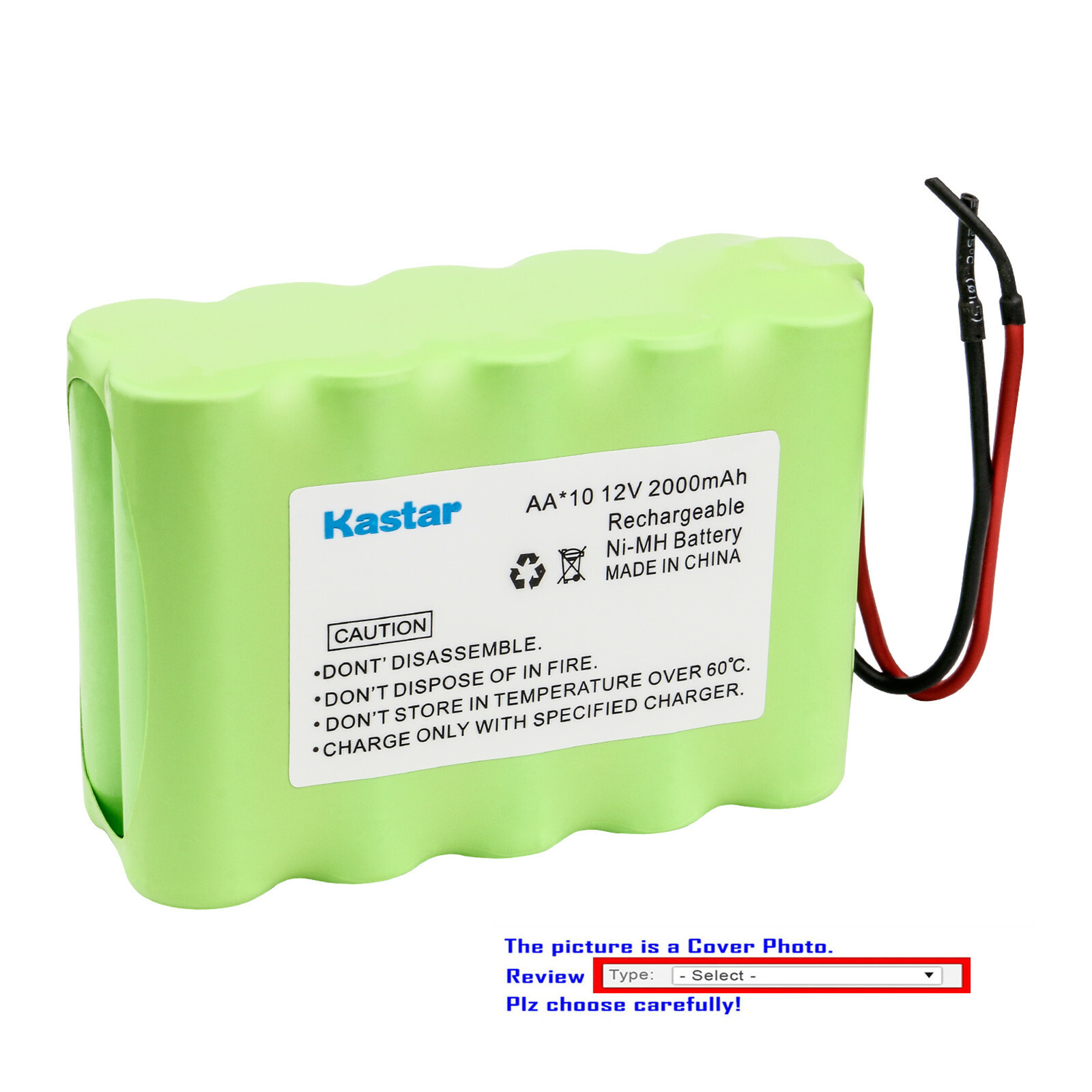 Kastar AA 12V 2000mAh (10xAA) Ni-MH Battery Pack with Two Wires Lead for DIY