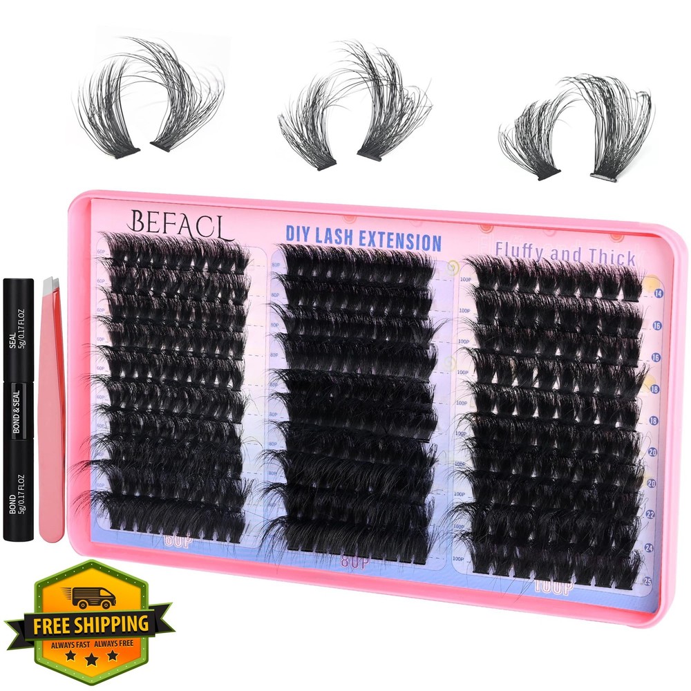 Lash Extension Kit D Curl Clusters Bond Seal 280pcs Matte Black