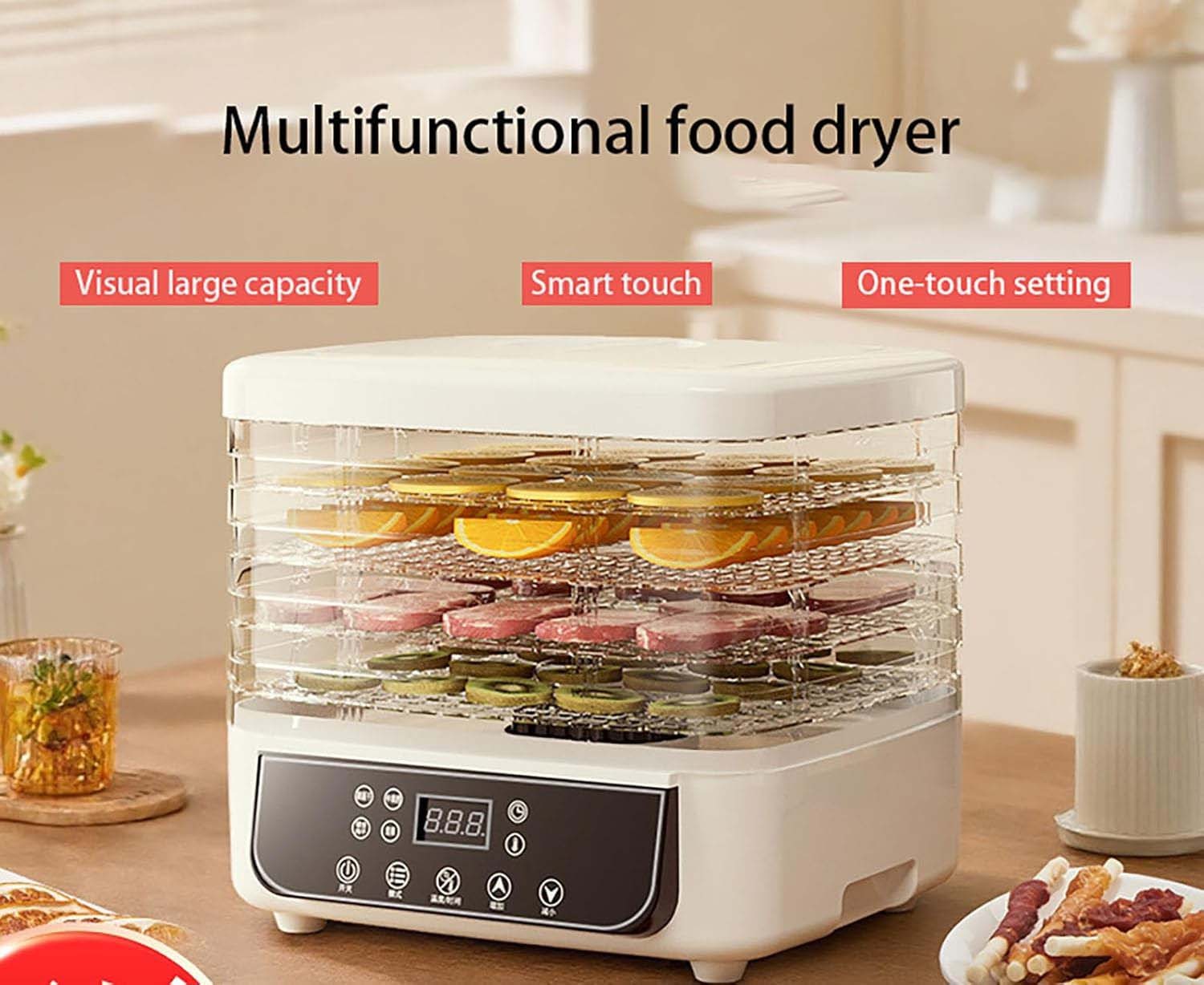 5 Trays Food Dehydrator Machine Digital Adjustable Timer 160W Jerky Fruit Drying