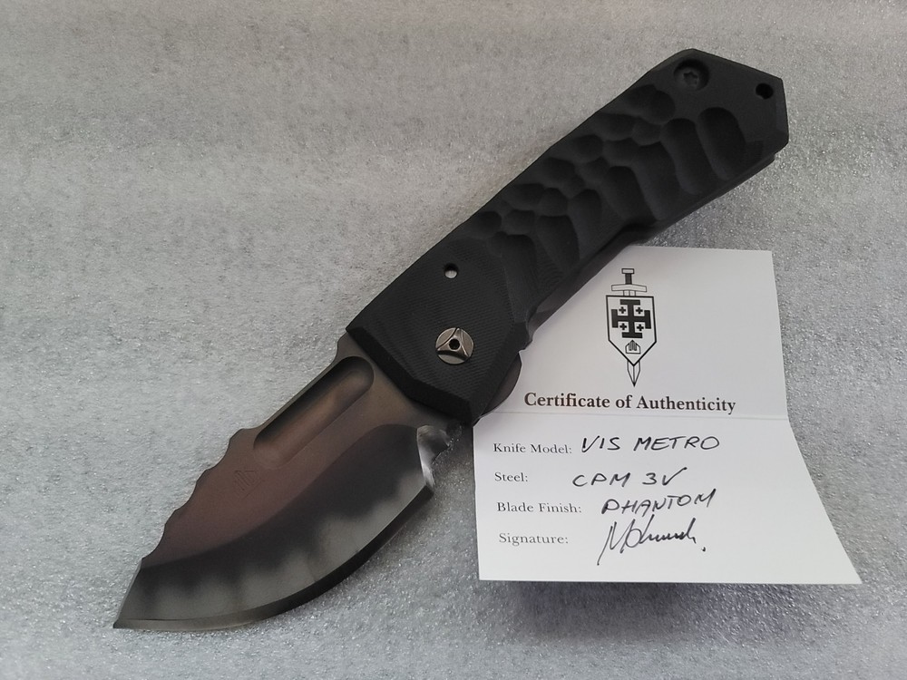 Crusader Forge Knives VIS Metro 1-Off, Sharpened Choil, Chisel Phantom Coated 3V