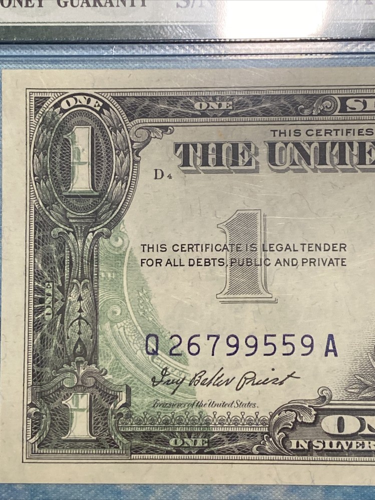 1957 $1 One Dollar Silver Certificate Error Offset Printing PMG 2 consecutive！