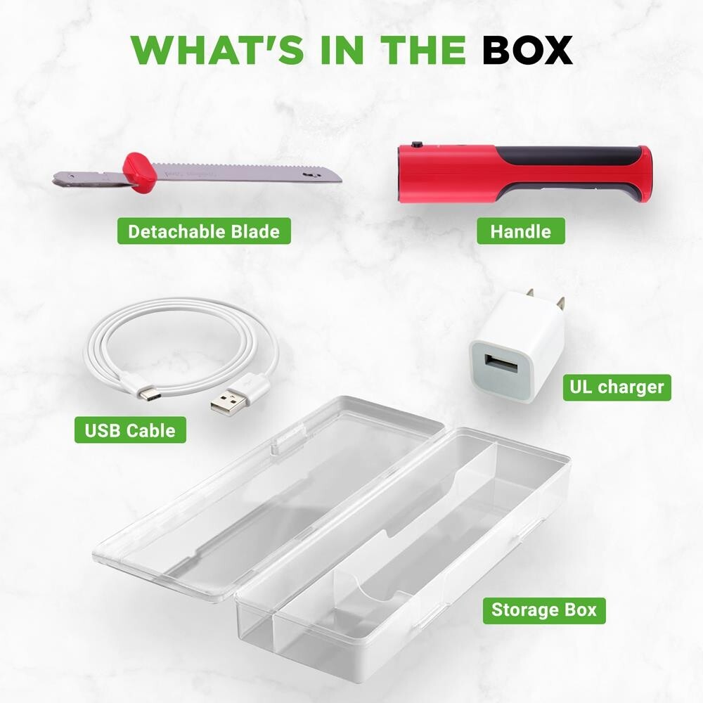 NutriChef Electric Bread Knife-Lightweight w/ Contoured Grip Handle (Red)