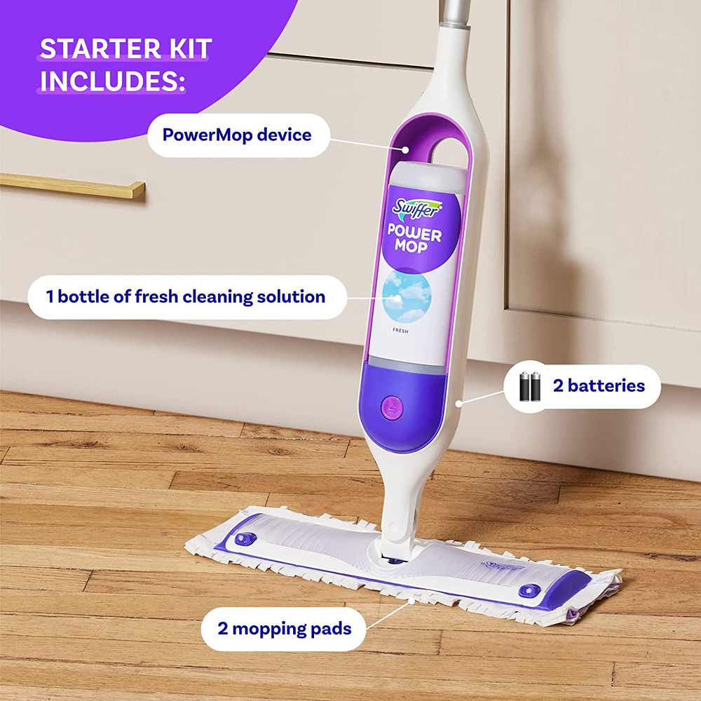 New Powermop Multi Surface Floor Cleaning Kit Pads Solution Batteries Fast Ship