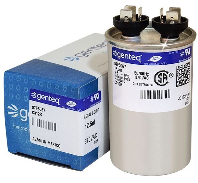 12.5 uf MFD 370 volt VAC GE Genteq CAPCOM Round Run Capacitor 97F5067 C312R