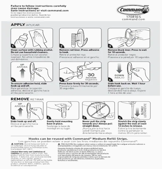 3 Pks 3M Command 8 Medium Designer Hooks & 12 Adhesive Strips Per Pack Max 3 lb