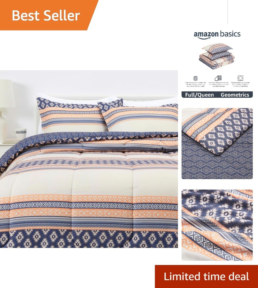 Lightweight Microfiber 3-Piece Comforter Set in Chic Geometrics - Full/Queen